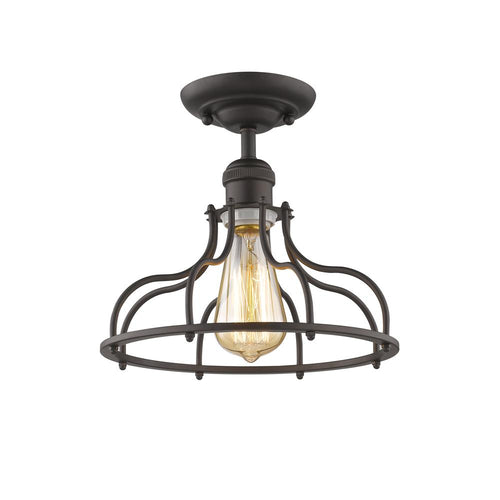 JAXON Industrial-style 1 Light Rubbed Bronze Semi-flush Ceiling Fixture 10'' Wide - CHLOE Lighting