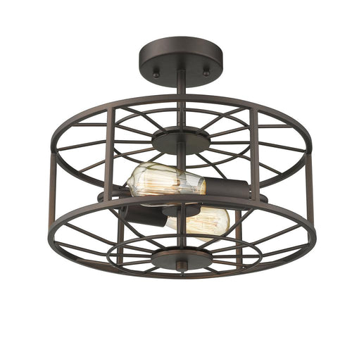 IRONCLAD Industrial 2 Light  Rubbed Bronze Semi-flush Ceiling Fixture 14'' Wide - CHLOE Lighting