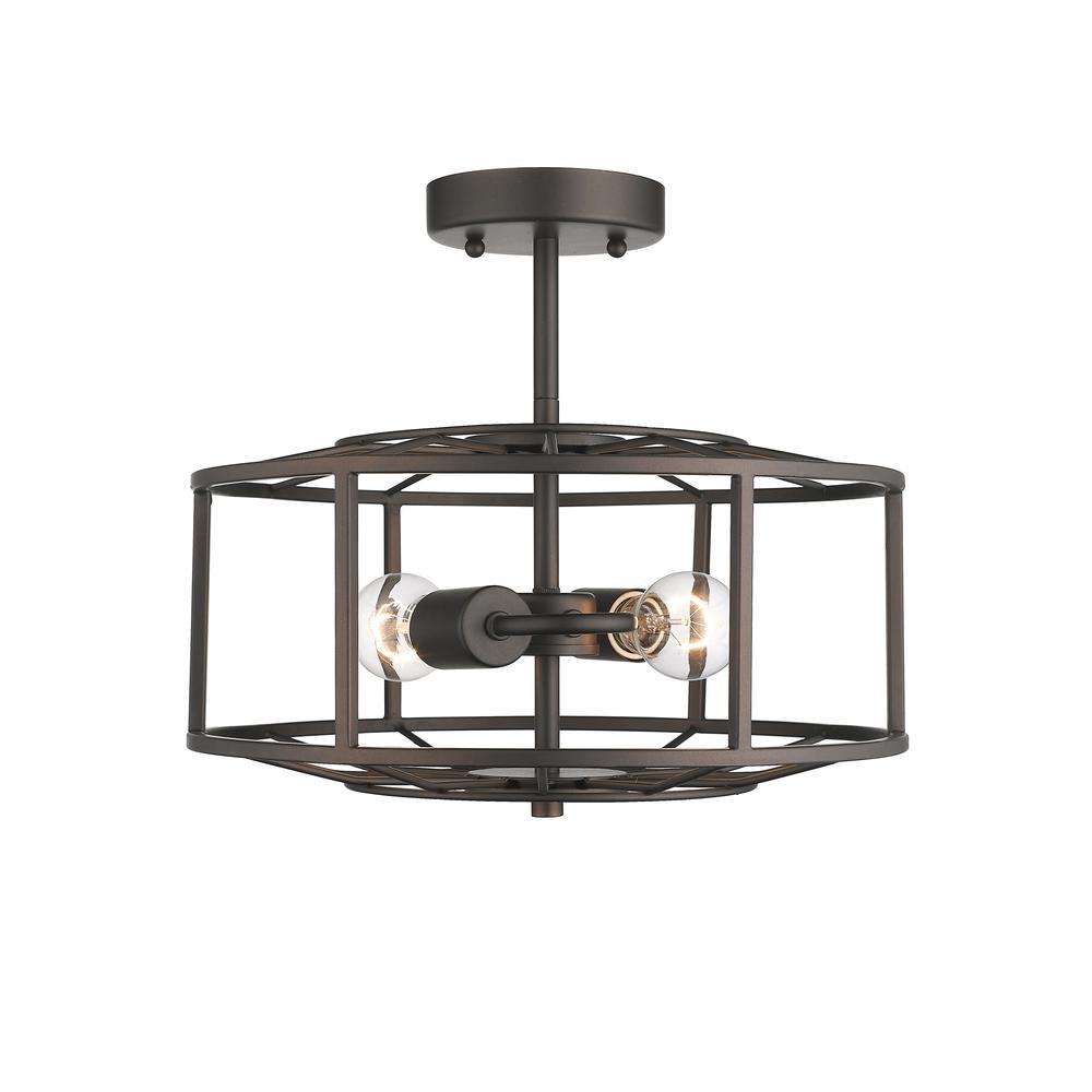 IRONCLAD Industrial 2 Light  Rubbed Bronze Semi-flush Ceiling Fixture 14'' Wide - CHLOE Lighting