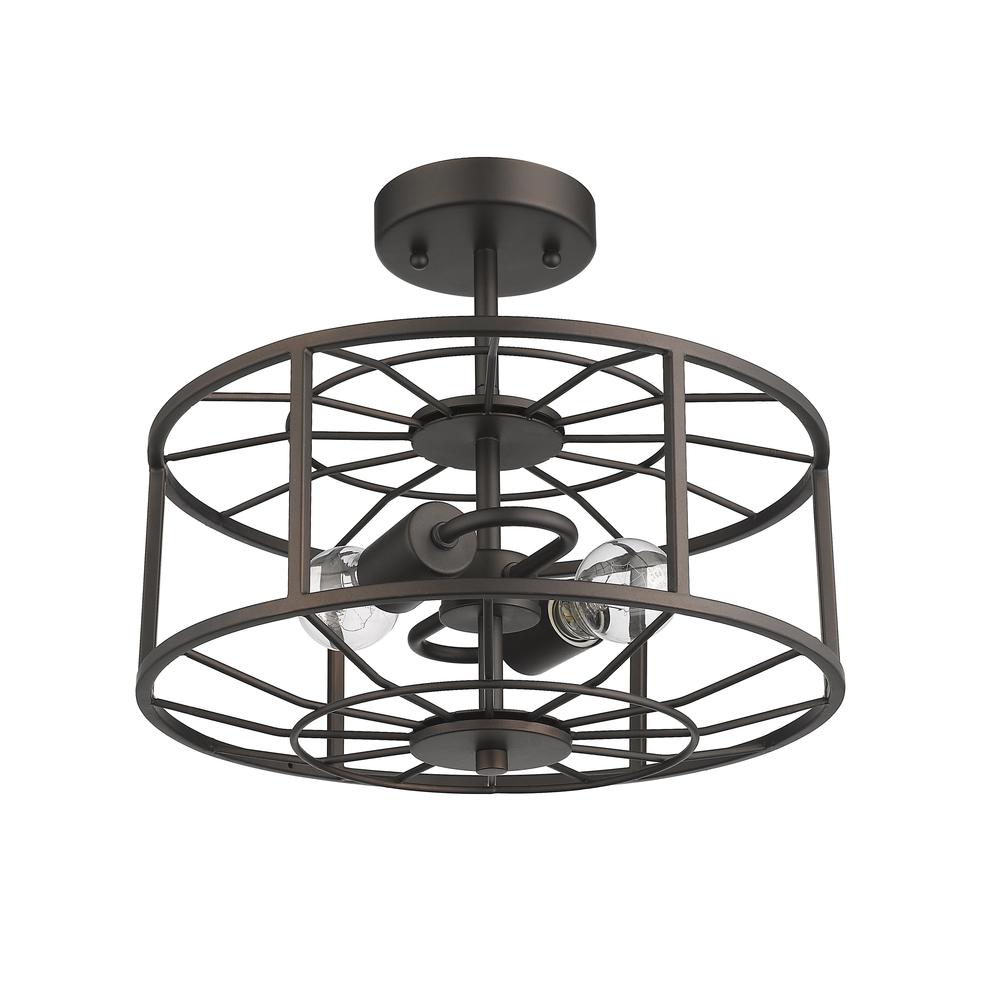 IRONCLAD Industrial 2 Light  Rubbed Bronze Semi-flush Ceiling Fixture 14'' Wide - CHLOE Lighting