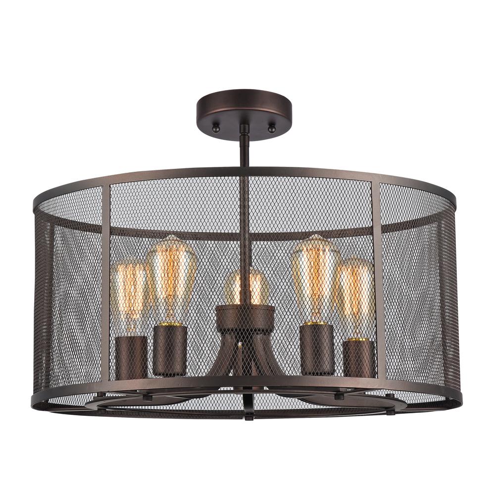 CHLOE Lighting LORRY Industrial 5 Light Rubbed Bronze Semi-flush 20'' Wide