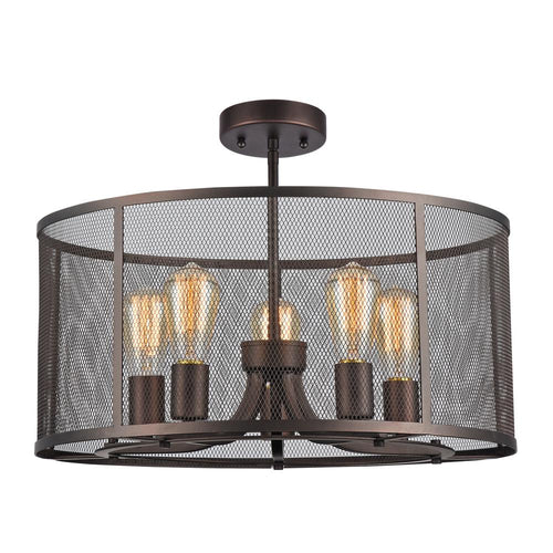 CHLOE Lighting LORRY Industrial 5 Light Rubbed Bronze Semi-flush 20'' Wide