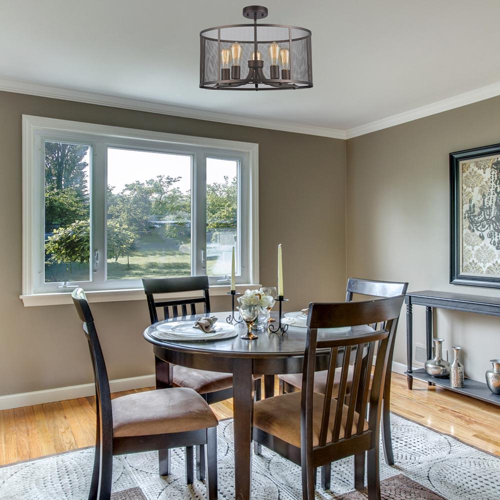 CHLOE Lighting LORRY Industrial 5 Light Rubbed Bronze Semi-flush 20'' Wide