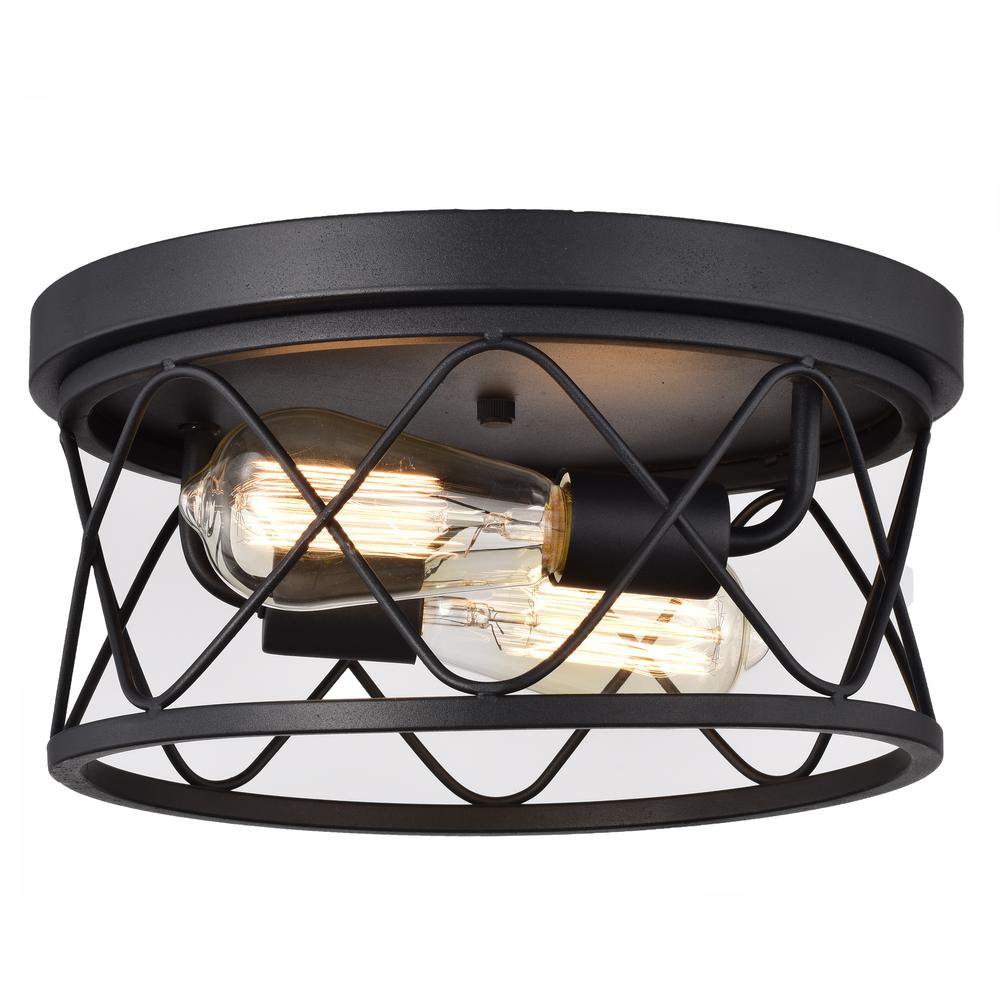 CHLOE Lighting IRONCLAD Industrial 2 Light Textured Black Ceiling Flush Fixture 12'' Wide