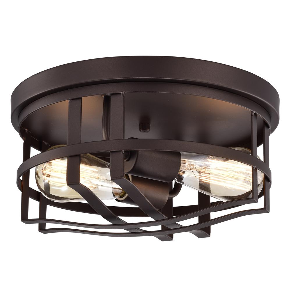 CHLOE Lighting IRONCLAD Industrial 2 Light Oil Rubbed Bronze Ceiling Flush Fixture 12'' Wide