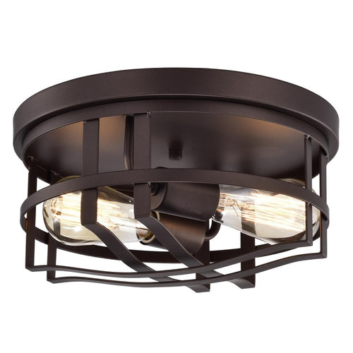 CHLOE Lighting IRONCLAD Industrial 2 Light Oil Rubbed Bronze Ceiling Flush Fixture 12'' Wide