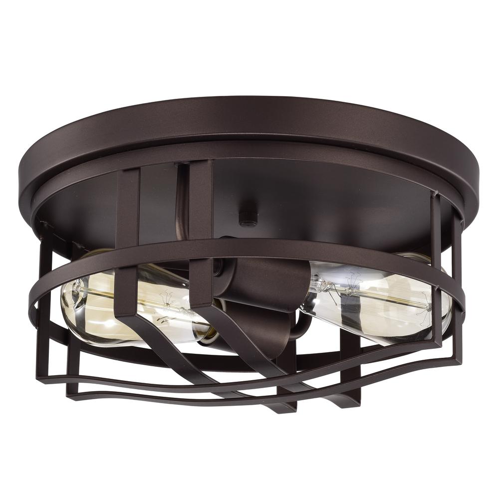 CHLOE Lighting IRONCLAD Industrial 2 Light Oil Rubbed Bronze Ceiling Flush Fixture 12'' Wide