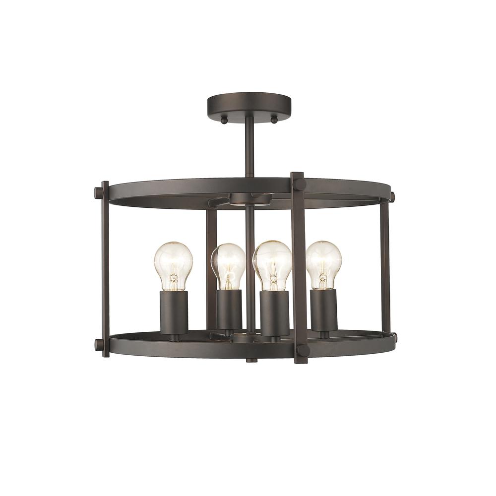 IRONCLAD Farmhouse 4 Light  Rubbed Bronze Convertible Semi-flush Ceiling Fixture 17.5'' Wide - CHLOE Lighting