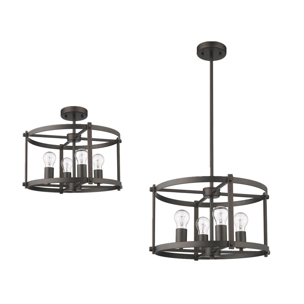 IRONCLAD Farmhouse 4 Light  Rubbed Bronze Convertible Semi-flush Ceiling Fixture 17.5'' Wide - CHLOE Lighting