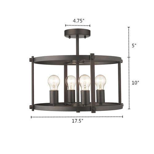 IRONCLAD Farmhouse 4 Light  Rubbed Bronze Convertible Semi-flush Ceiling Fixture 17.5'' Wide - CHLOE Lighting