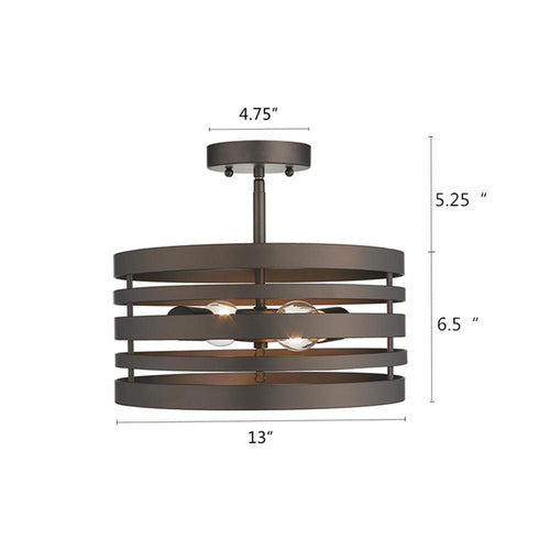 PAISLEY Farmhouse 2 Light  Rubbed Bronze Semi-flush Ceiling Fixture 13'' Wide - CHLOE Lighting