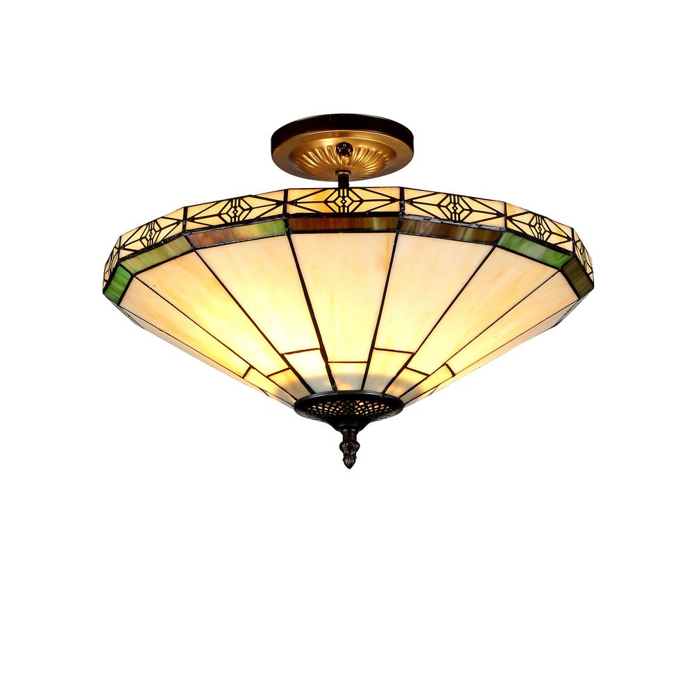 BELLE Tiffany-style 2 Light Mission Semi-flush Ceiling Fixture 16'' Shade - CHLOE Lighting