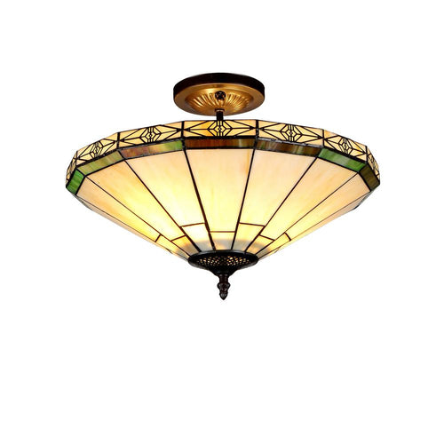 BELLE Tiffany-style 2 Light Mission Semi-flush Ceiling Fixture 16'' Shade - CHLOE Lighting