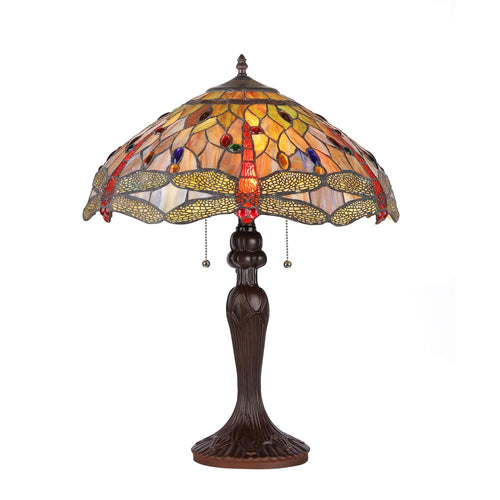 ANISOPTERA PURITY Tiffany-style 3 Light Dragonfly Table Lamp 18'' Shade - CHLOE Lighting