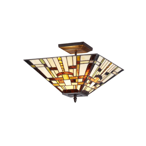 FARLEY Tiffany-style Mission 2 Light Semi-flush Ceiling Fixture 14'' Shade - CHLOE Lighting