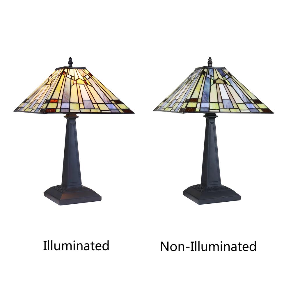 CHLOE Lighting KINSEY Mission Tiffany-Style Blackish Bronze 1 Light Table Lamp 12'' Wide