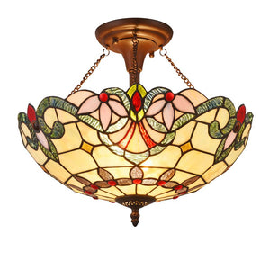 COOPER Tiffany-style 2 Light Victorian Semi-flush Ceiling Fixture 16'' Shade - CHLOE Lighting