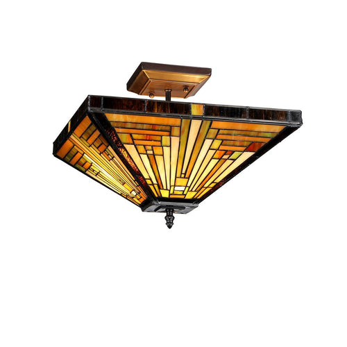 INNES Tiffany-style 2 Light Mission Semi-flush Ceiling Fixture 14'' Shade - CHLOE Lighting