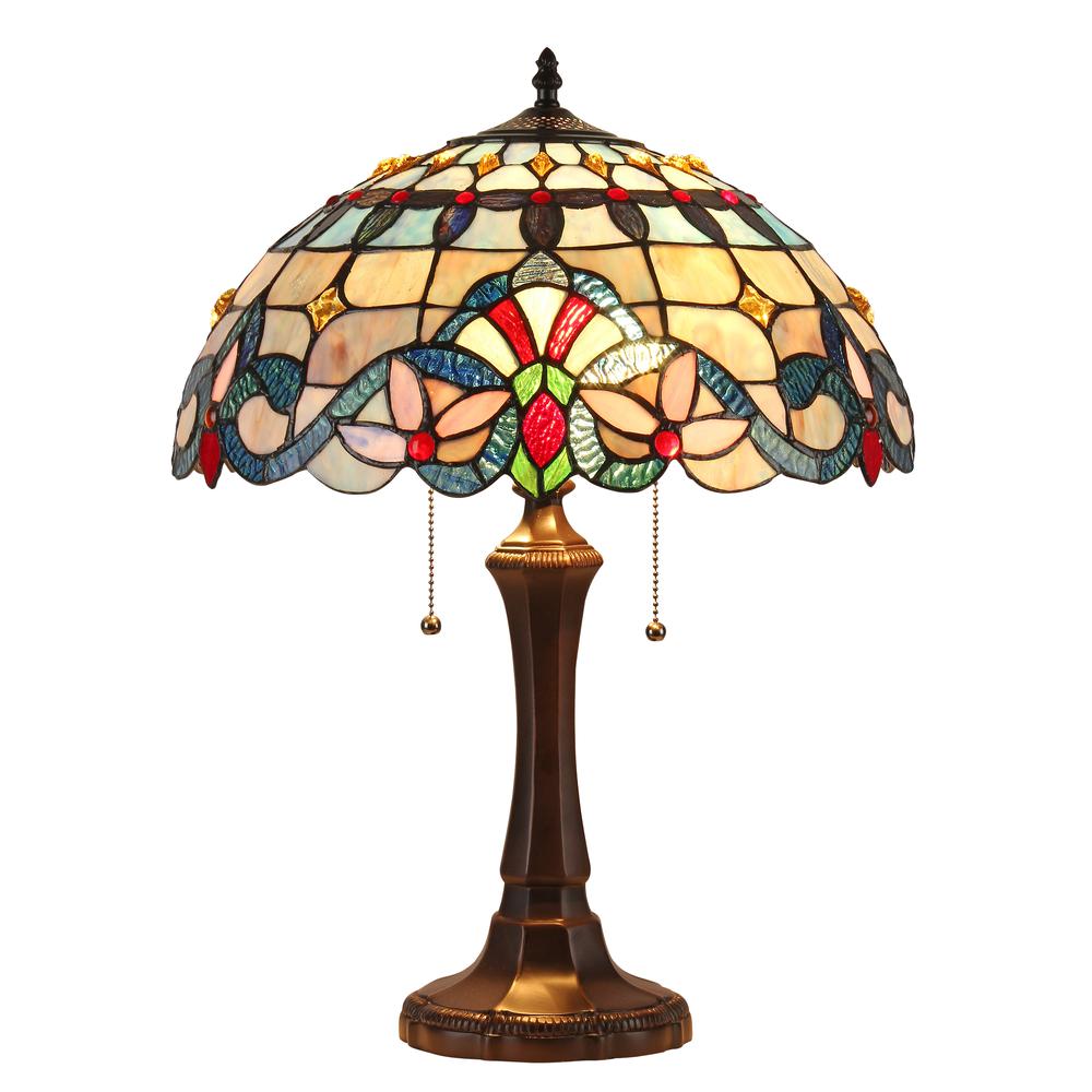 GRENVILLE Tiffany-style 2 Light Victorian Table Lamp 16'' Shade - CHLOE Lighting