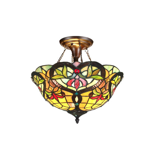 BERTRAM Tiffany-style 2 Light Victorian Semi-flush Pendant 16'' Shade - CHLOE Lighting