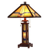 ALEXANDER Tiffany-style 3 Light Mission Double Lit Wooden Table Lamp 15'' Shade - CHLOE Lighting
