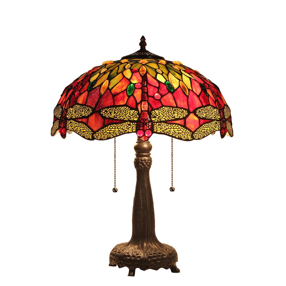 EMPRESS Tiffany-style 2 Light Dragonfly Table Lamp 16'' Shade - CHLOE Lighting