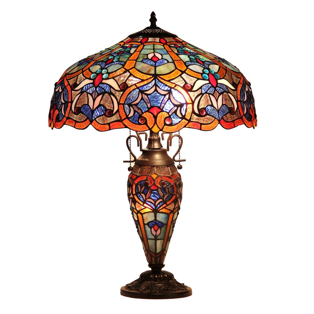 SADIE Tiffany-style 3 Light Victorian Double Lit Table Lamp 18'' Shade - CHLOE Lighting