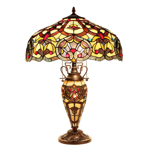 SADIE Tiffany-style 3 Light Victorian Double Lit Table Lamp 18'' Shade - CHLOE Lighting