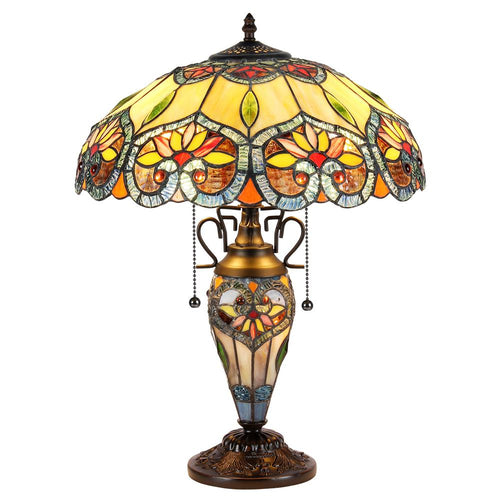 CRYSTORAMA Tiffany-style 3 Light Floral Double Lit Table Lamp 16'' Shade - CHLOE Lighting