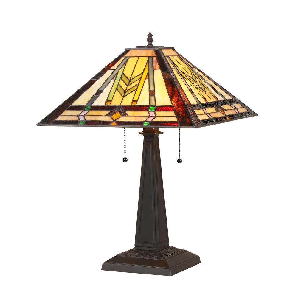 NATHAN Tiffany-style 2 Light Mission Table Lamp 16'' Shade - CHLOE Lighting