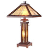 EARLE Tiffany-style Mission 3 Light Double Lit Wooden Table Lamp 15'' Shade - CHLOE Lighting