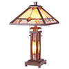 KAY Tiffany-style Mission 3 Light Double Lit Wooden Table Lamp 15'' Shade - CHLOE Lighting