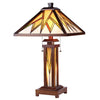 LAMORAK Tiffany-style Mission 3 Light Double Lit Wooden Table Lamp 15'' Shade - CHLOE Lighting
