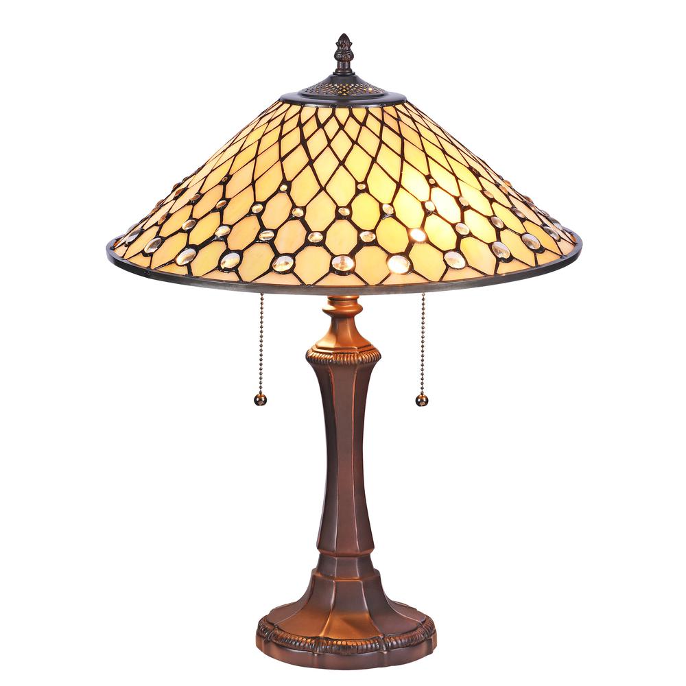 FANNY Tiffany-style Victorian 2 Light Table Lamp 16'' Wide - CHLOE Lighting