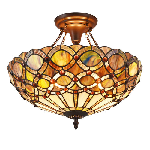 PRISMA Tiffany-style 2 Light Semi-flush Ceiling Fixture 16'' Shade - CHLOE Lighting