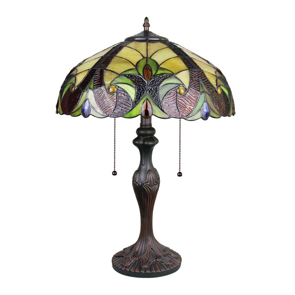 CHLOE Lighting ADIA Victorian Tiffany-Syle Dark Bronze 2 Light Table Lamp 16'' Wide