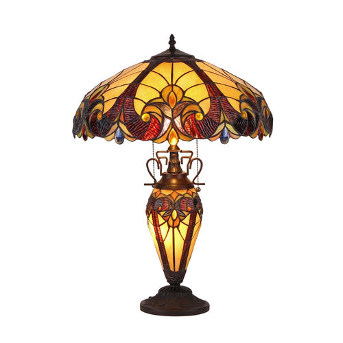 ADIA Tiffany-style 3 Light Victorian Double Lit Table Lamp 18'' Shade - CHLOE Lighting