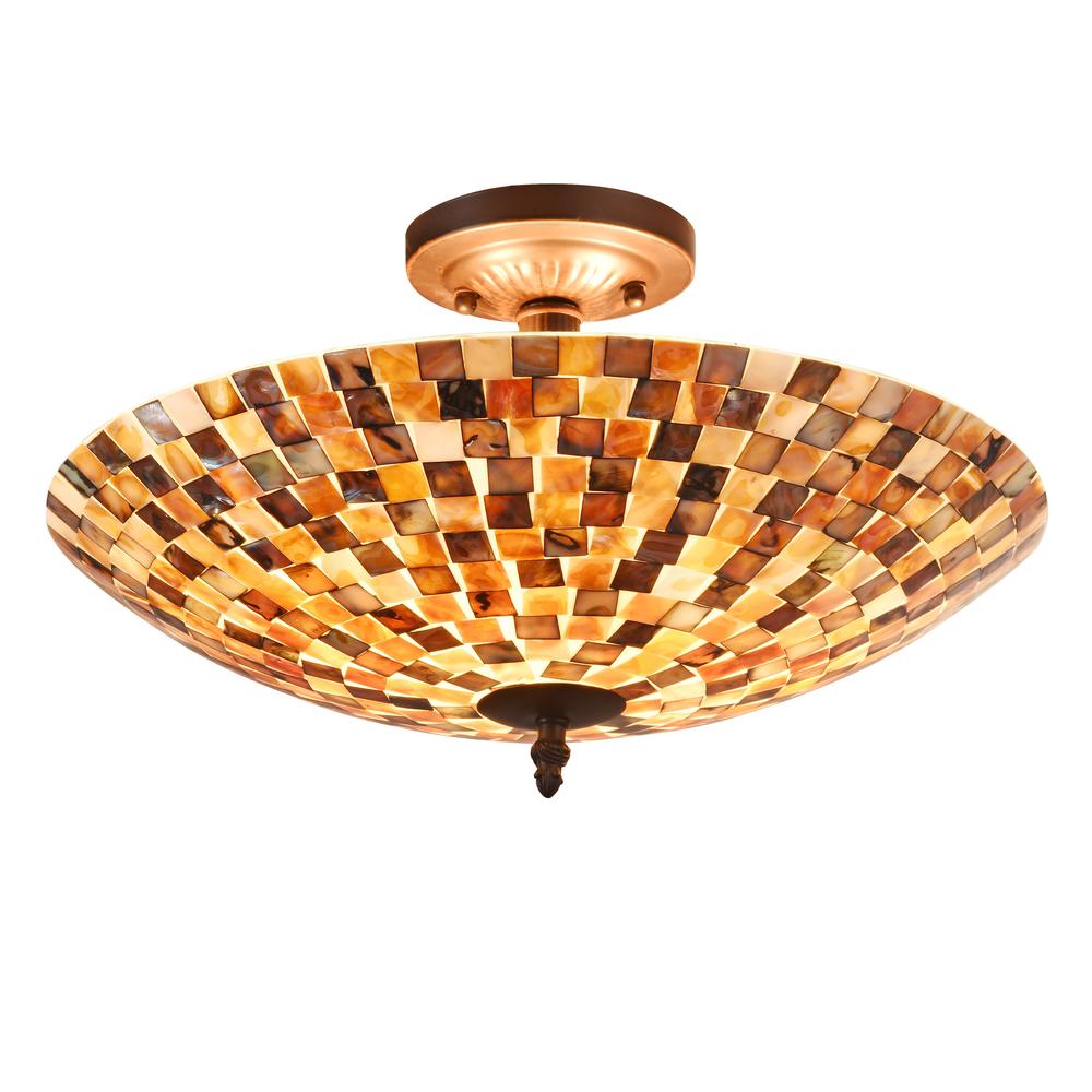 SHELLEY Mosaic 2 Light Semi-flush Ceiling Fixture 16'' Shade - CHLOE Lighting