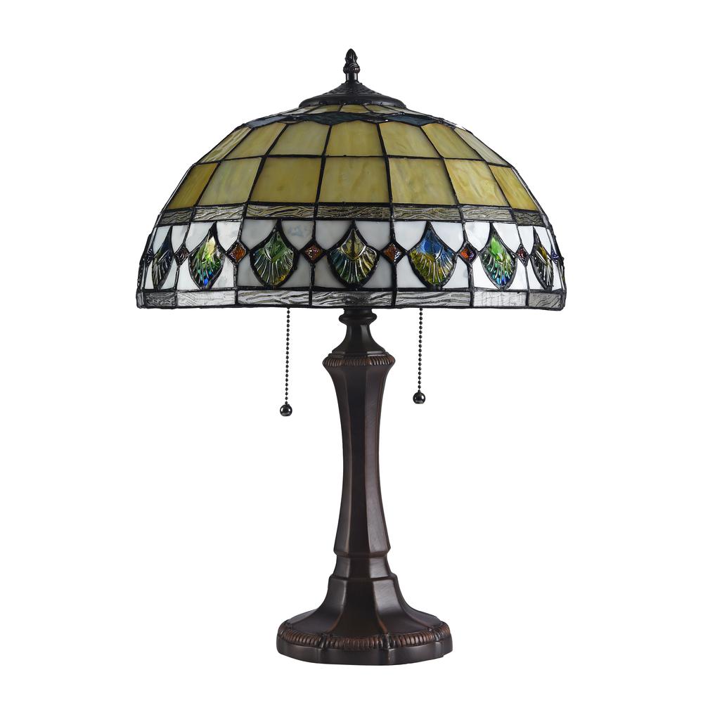 DOUGAL Tiffany-style 2 Light Geometric Table Lamp 16'' Shade - CHLOE Lighting