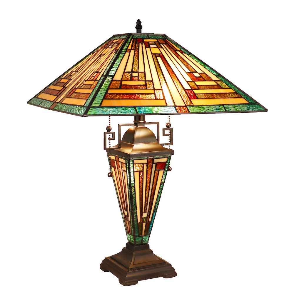 Firman Tiffany-Style 3-Light Mission Double Lit Table Lamp 16'' Shade - CHLOE Lighting
