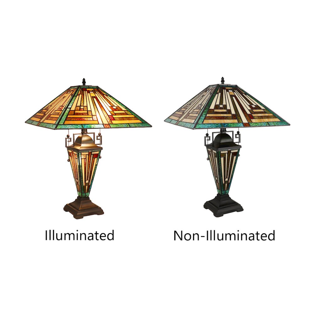 Firman Tiffany-Style 3-Light Mission Double Lit Table Lamp 16'' Shade - CHLOE Lighting