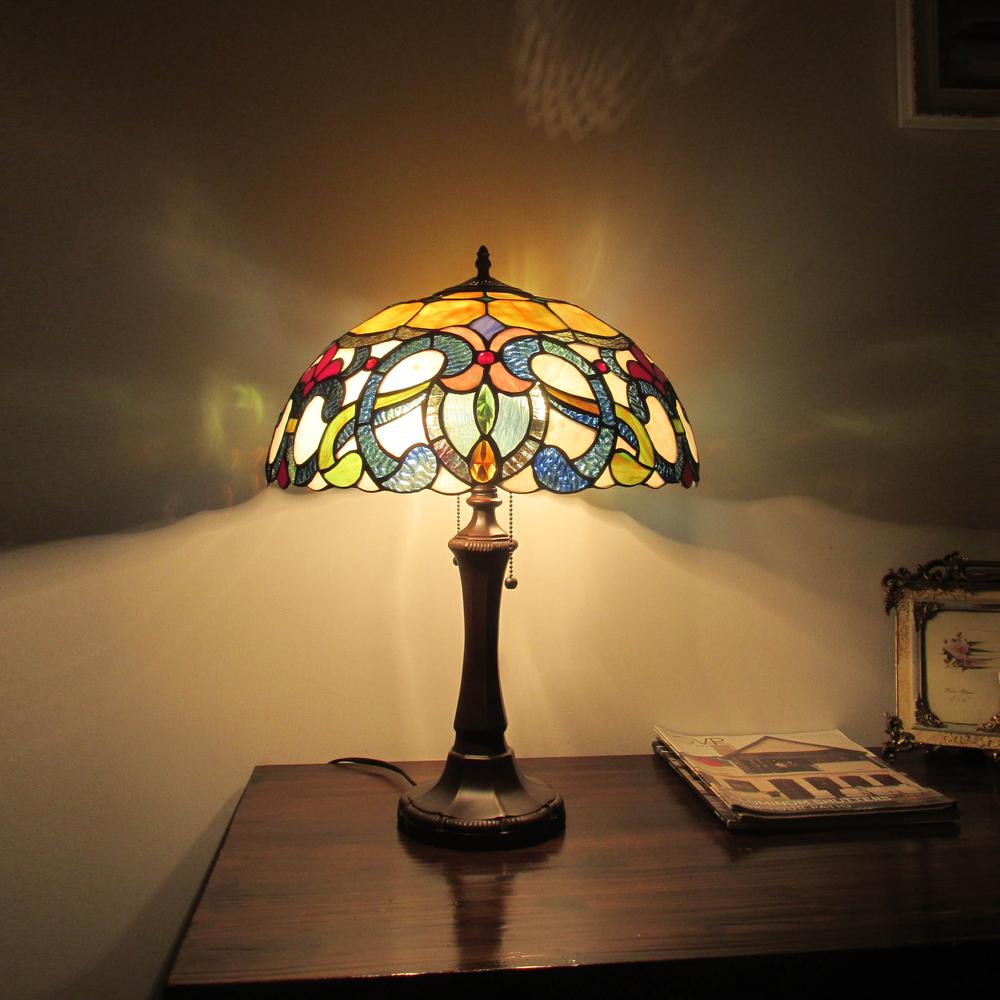 CHLOE Lighting AUGUST Tiffany-style Dark Bronze 2 Light Victorian Table Lamp 16'' Shade