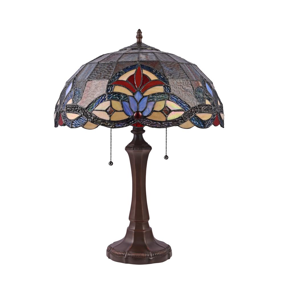 CHLOE Lighting ELLINGTON Tiffany-style Dark Bronze 2 Light Victorian Table Lamp 16'' Shade