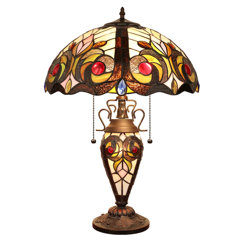 Lennon Tiffany-Style 3-Light Victorian Double Lit Table Lamp 16'' Shade - CHLOE Lighting