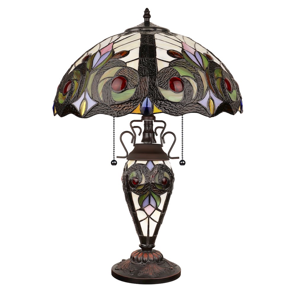 Lennon Tiffany-Style 3-Light Victorian Double Lit Table Lamp 16'' Shade - CHLOE Lighting