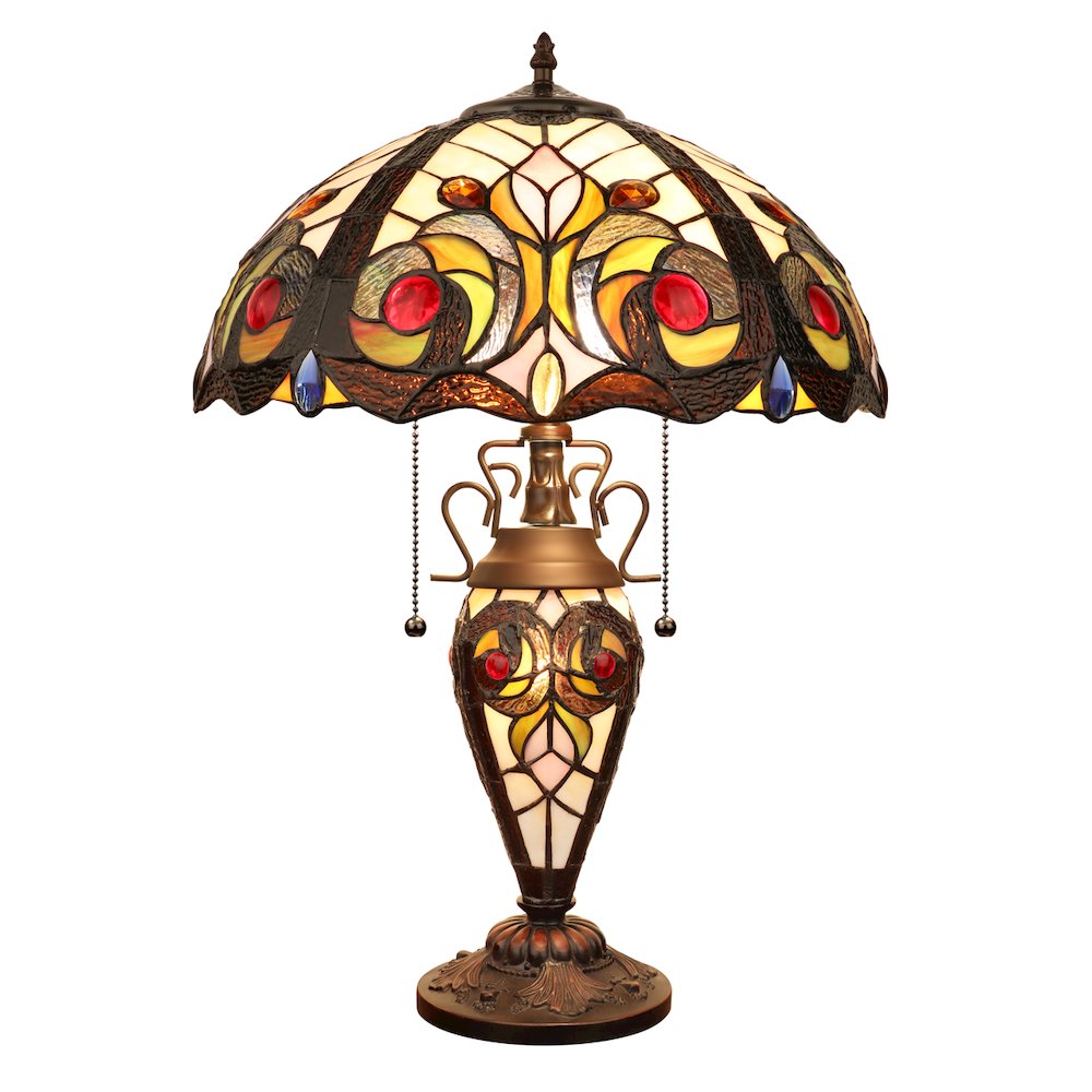 Lennon Tiffany-Style 3-Light Victorian Double Lit Table Lamp 16'' Shade - CHLOE Lighting
