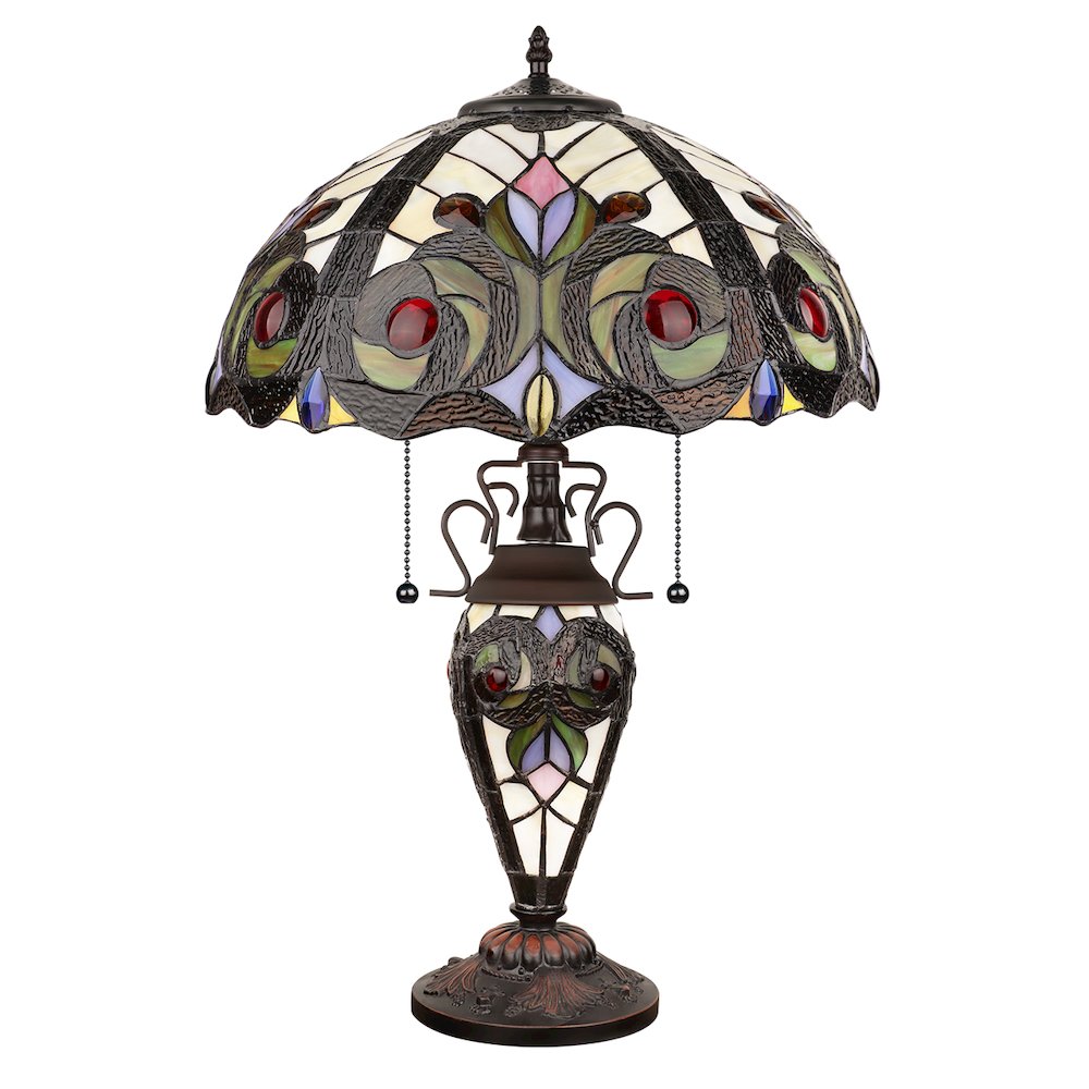 Lennon Tiffany-Style 3-Light Victorian Double Lit Table Lamp 16'' Shade - CHLOE Lighting