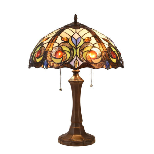 CHLOE Lighting LENNON Tiffany-style Dark Bronze 2 Light Victorian Table Lamp 16'' Shade