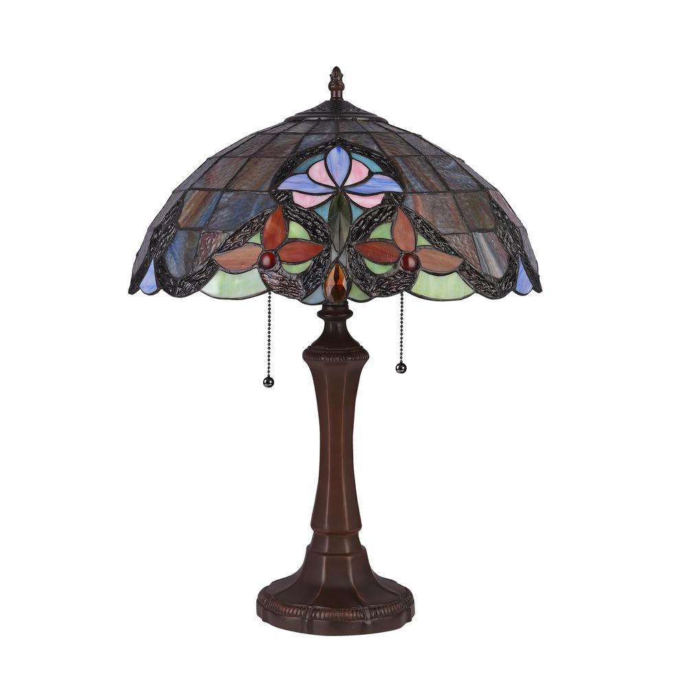 CHLOE Lighting MONROE Victorian Tiffany-style Dark Bronze 2 Light Table Lamp 16'' Wide