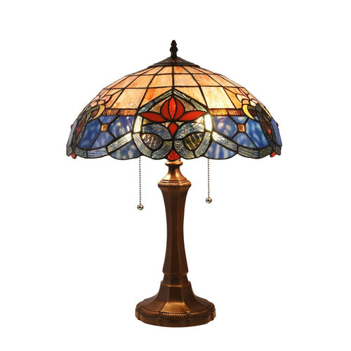 CHLOE Lighting CASPIAN Tiffany-style Dark Bronze 2 Light Victorian Table Lamp 16'' Shade